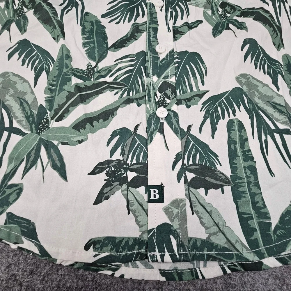 B Brooks Brothers Boys Shirt Tropical Palm Leaf Print Button Down White Green 10